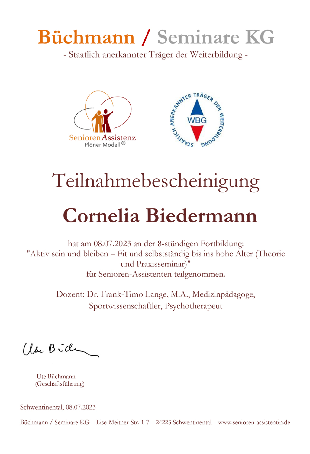 C. Biedermann Teilnahme Seniorenassistentin 2023
